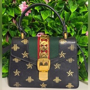 Gucci Black Sherry Line Mini Bag with Gold Bees Stars Accents